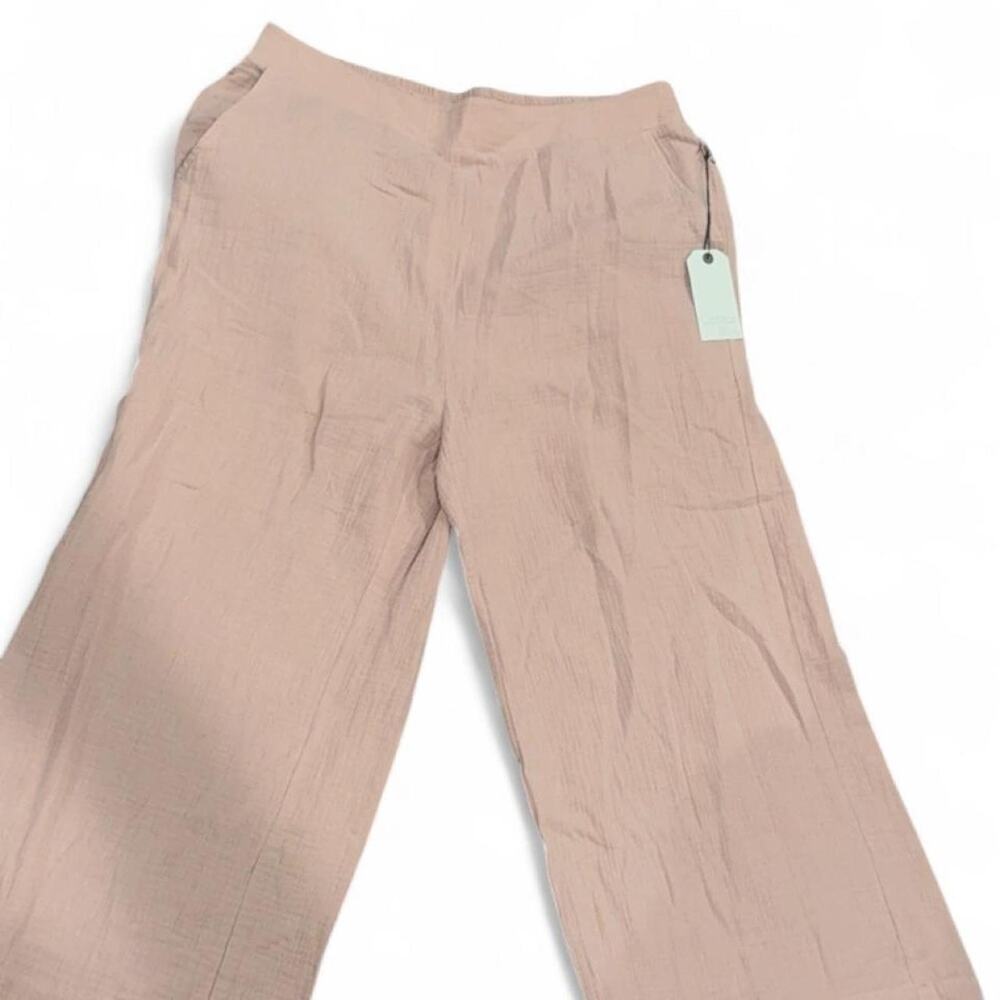 Cotton Bleu Blush Pink Gauze Wide Leg Pull On Pants Elastic Waist NWT